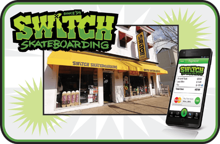 Host Merchant Services Barclay Mobile Wallet used at Switch Skateboarding in Newark DE