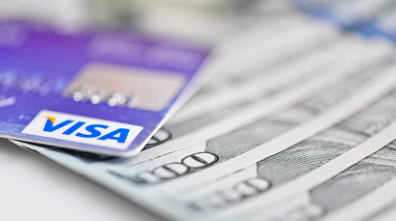 Visa Debit Cards Over Dollar Bills 40220986