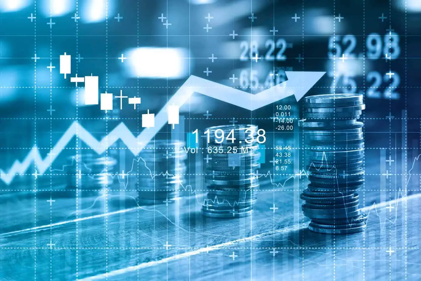 finance and business concept invesment graph and coins rows 111488763