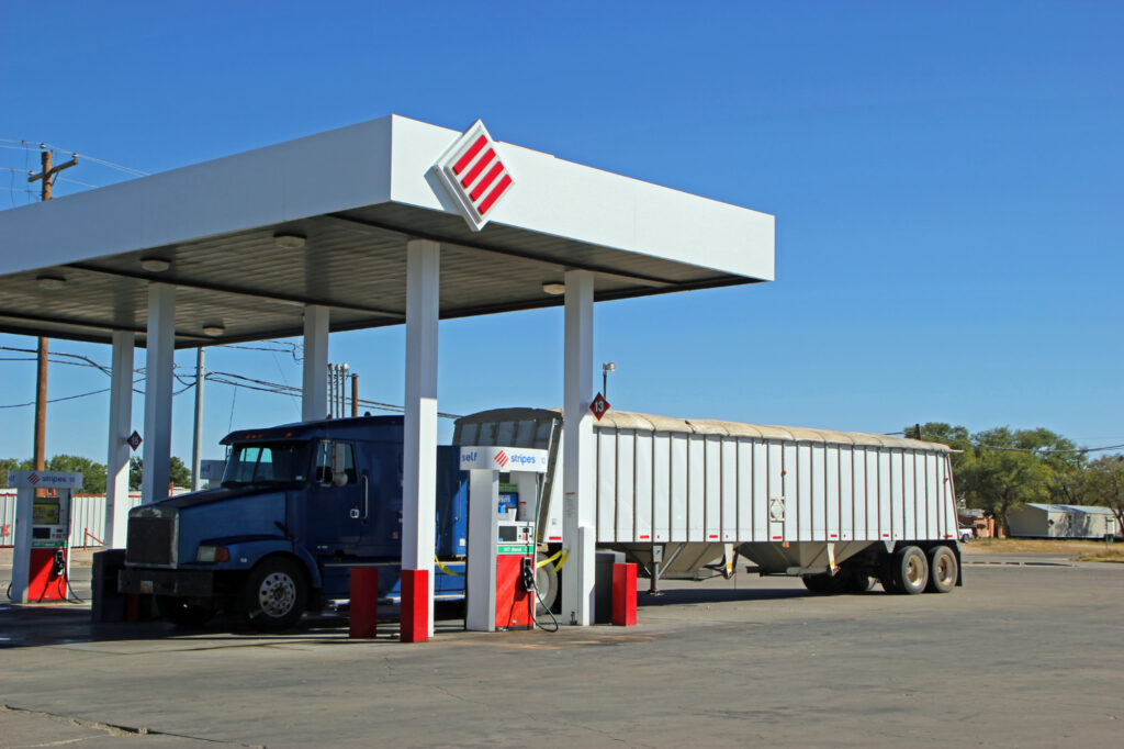 semi truck refueling at stripes gas station in fort stockton 132275750