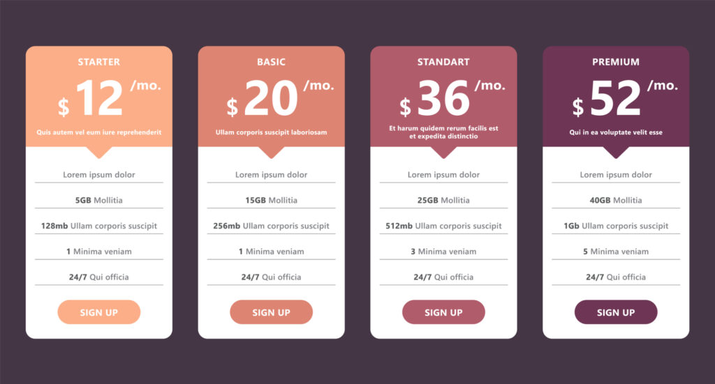 pricing table template for web design and business 95485487