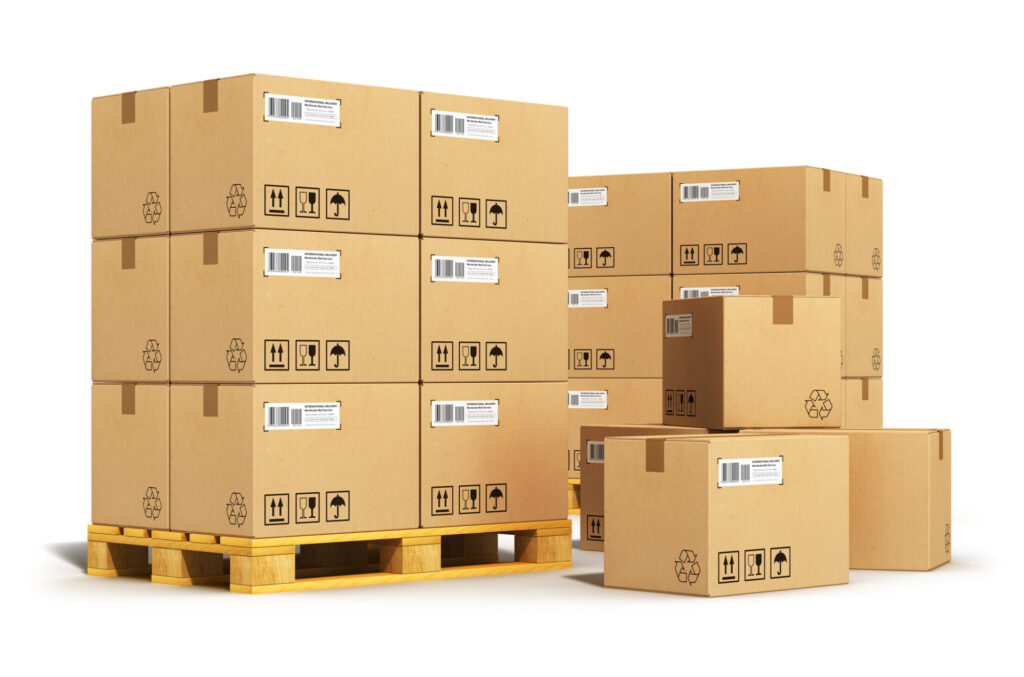 cardboard boxes on shipping pallets 34659463