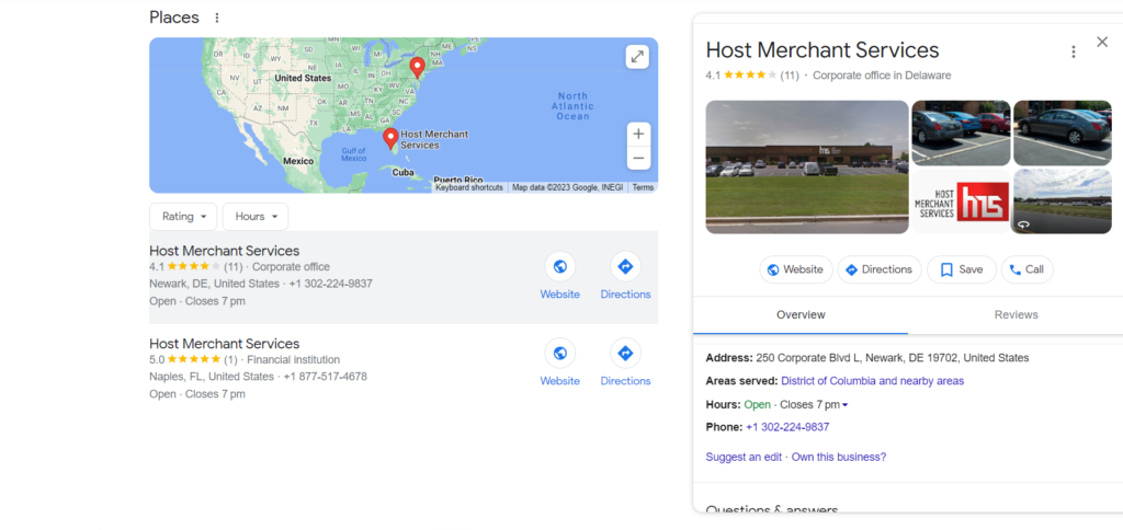 business displayed on Google