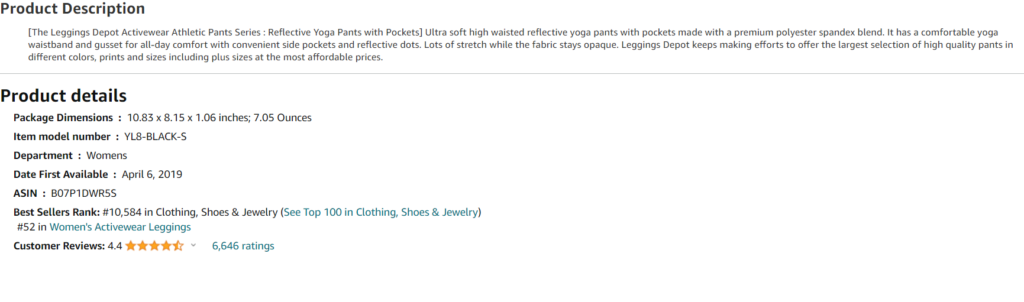 Women's Yoga Leggings from Leggings Depot (3-inch) specifications